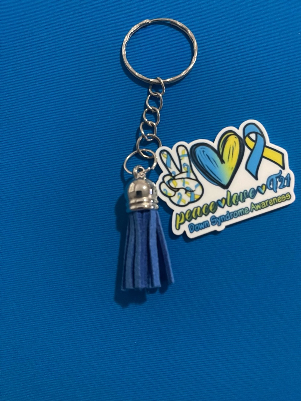 Down Syndrome Awareness Blue Tassel Keychain - Peace Love 21